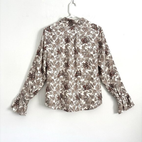 Frame 70’s Floral Paisley Long Sleeve Button Down Silk Blouse Women’s Sz Medium - Picture 9 of 11